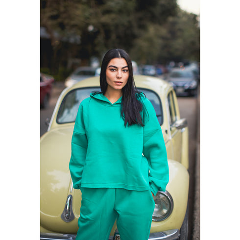 Women cropped hoodie set Green